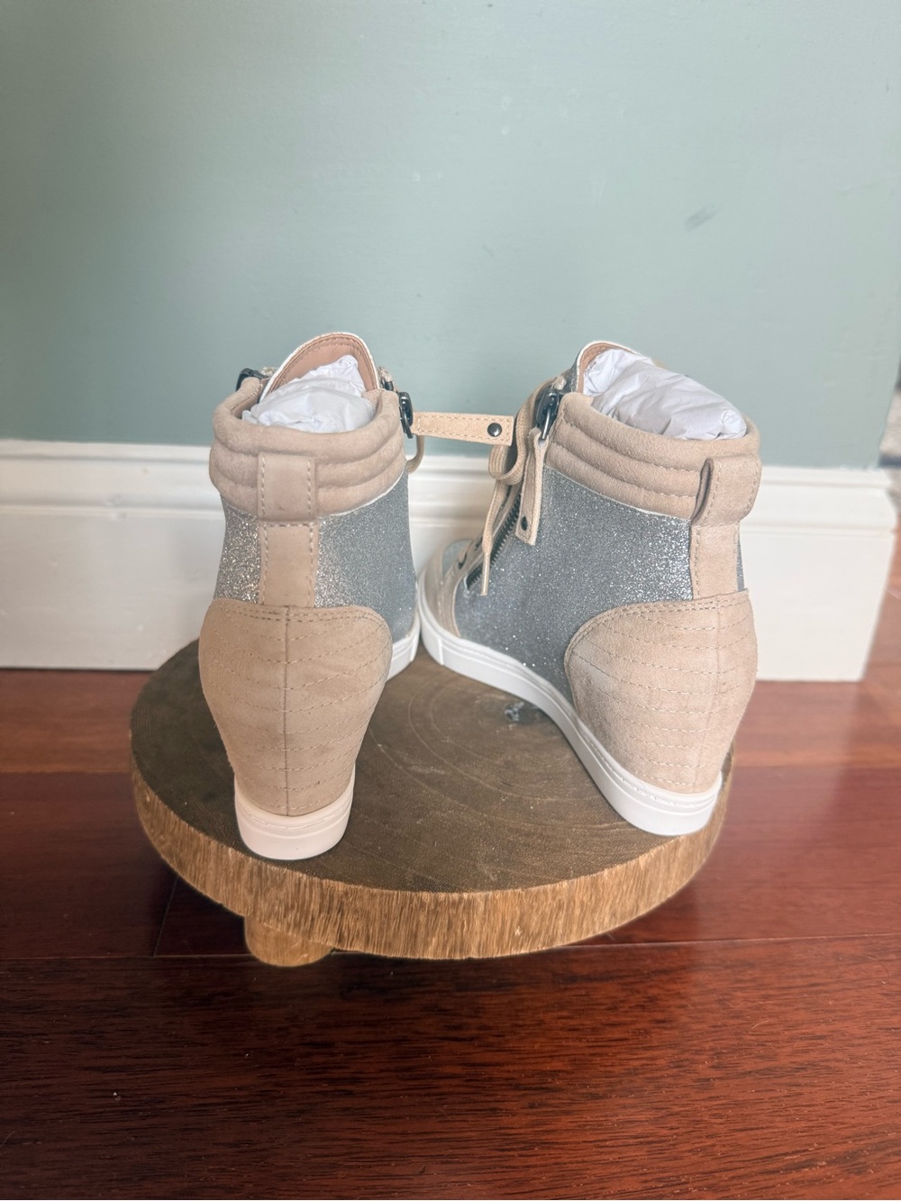 Linea Paolo Niya Silver Glitter Cement Suede Wedge High Top Sneakers - Picture 7 of 11